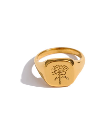 Bague retro Butterfly Hibiscus plaque or 18 carats